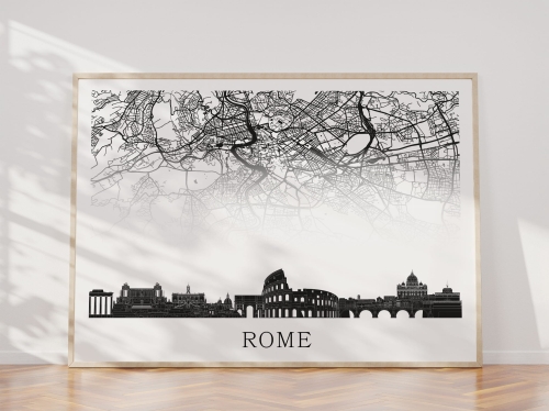 Plakat do salonu skylines Rome Rzym z mapą