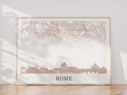 Plakat do salonu skylines Rome Rzym z mapą