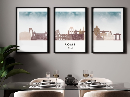 Plakat skylines TRYPTYK Rome Rzym w stylu Watercolor/ Akwarelowym