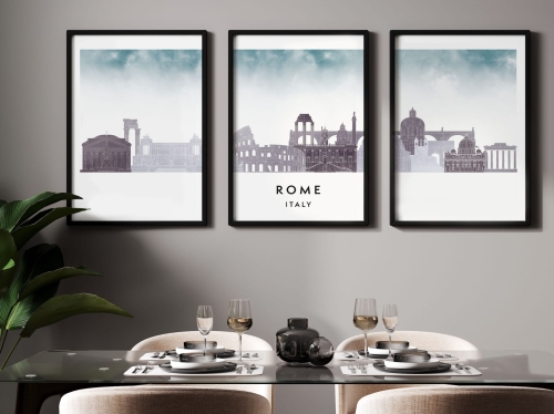 Plakat skylines TRYPTYK Rome Rzym w stylu Watercolor/ Akwarelowym