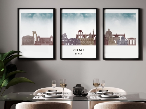 Plakat skylines TRYPTYK Rome Rzym w stylu Watercolor/ Akwarelowym