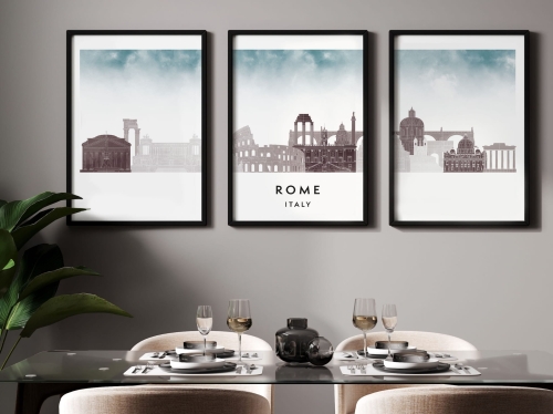 Plakat skylines TRYPTYK Rome Rzym w stylu Watercolor/ Akwarelowym