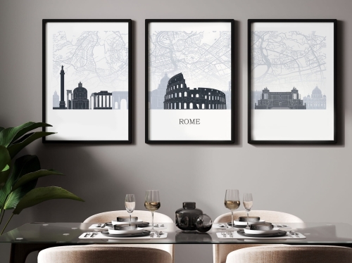 Plakat skylines TRYPTYK Rome Rzym z mapą