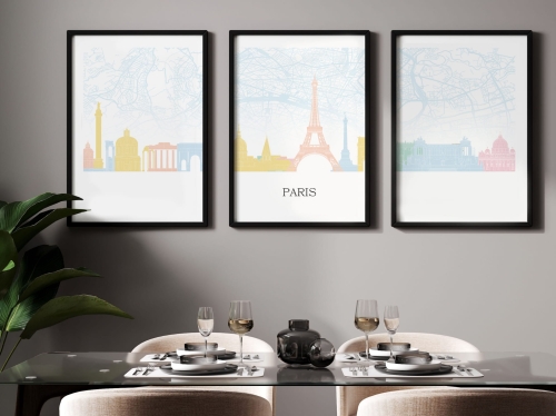 Plakat skylines TRYPTYK Rome Rzym z mapą