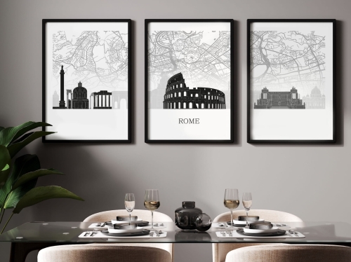 Plakat skylines TRYPTYK Rome Rzym z mapą