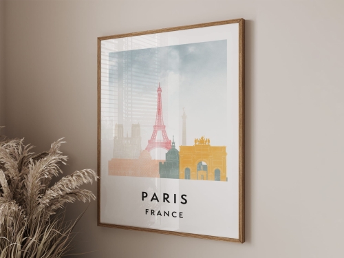 Plakat do salonu skylines Paryż Paris stylu Watercolor/ Akwarelowym