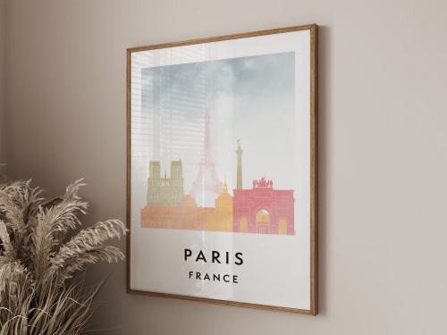 Plakat do salonu skylines Paryż Paris stylu Watercolor/ Akwarelowym