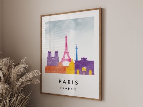 Plakat do salonu skylines Paryż Paris stylu Watercolor/ Akwarelowym