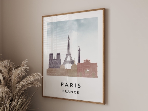 Plakat do salonu skylines Paryż Paris stylu Watercolor/ Akwarelowym