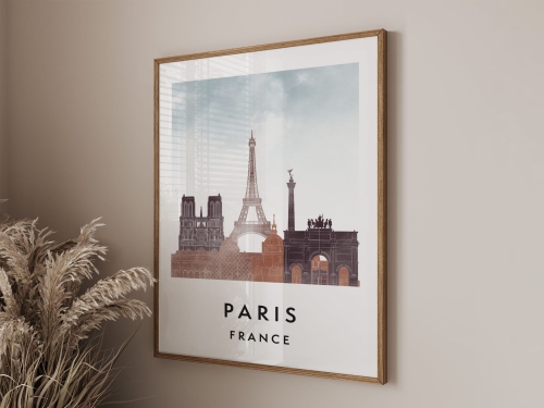 Plakat do salonu skylines Paryż Paris stylu Watercolor/ Akwarelowym