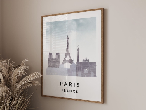 Plakat do salonu skylines Paryż Paris stylu Watercolor/ Akwarelowym