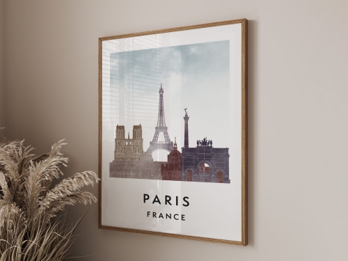 Plakat do salonu skylines Paryż Paris stylu Watercolor/ Akwarelowym