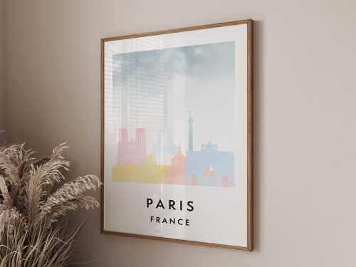 Plakat do salonu skylines Paryż Paris stylu Watercolor/ Akwarelowym