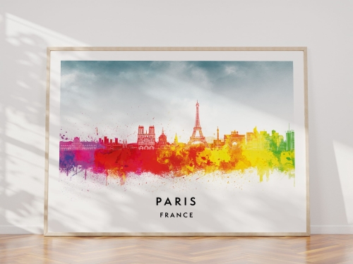 Plakat do salonu skylines Paryż Paris w stylu Watercolor/ Akwarelowym