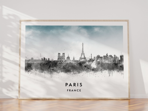 Plakat do salonu skylines Paryż Paris w stylu Watercolor/ Akwarelowym