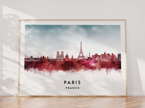 Plakat do salonu skylines Paryż Paris w stylu Watercolor/ Akwarelowym