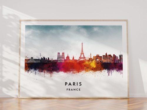 Plakat do salonu skylines Paryż Paris w stylu Watercolor/ Akwarelowym