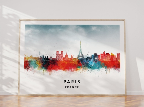 Plakat do salonu skylines Paryż Paris w stylu Watercolor/ Akwarelowym