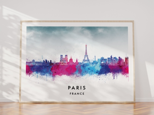 Plakat do salonu skylines Paryż Paris w stylu Watercolor/ Akwarelowym