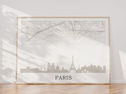 Plakat do salonu skylines Paryż Paris z mapą