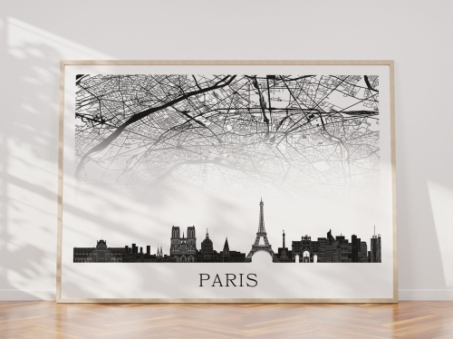 Plakat do salonu skylines Paryż Paris z mapą