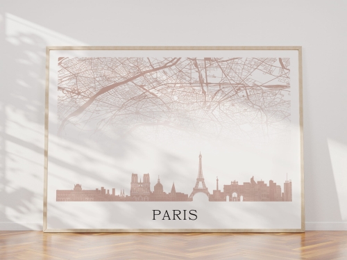 Plakat do salonu skylines Paryż Paris z mapą