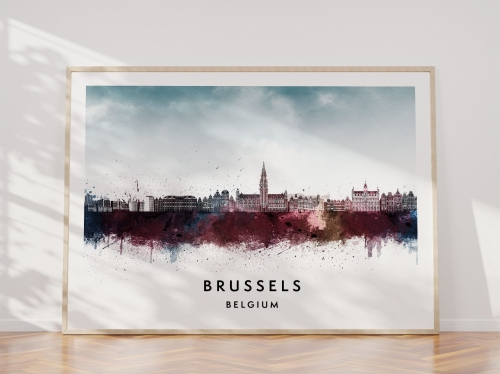 Plakat do salonu skylines Brussels Bruksela w stylu Watercolor/ Akwarelowym
