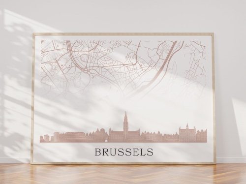Plakat do salonu skylines Brussels Bruksela z mapą