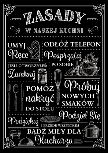 Plakat do kuchni, Zasady Kuchni, Humorystyczny plakat kuchenny