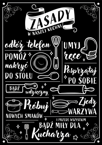 Plakat do kuchni, Zasady Kuchni, Humorystyczny plakat kuchenny