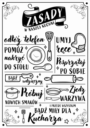 Plakat do kuchni, Zasady Kuchni, Humorystyczny plakat kuchenny