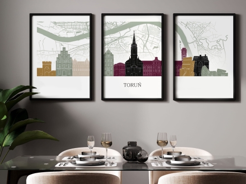 Plakat skylines TRYPTYK Toruń z mapą