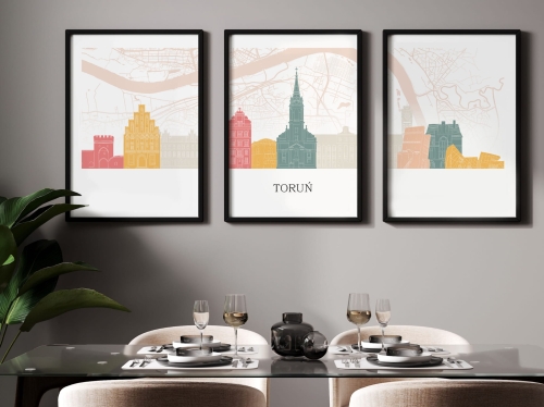 Plakat skylines TRYPTYK Toruń z mapą