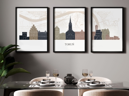 Plakat skylines TRYPTYK Toruń z mapą
