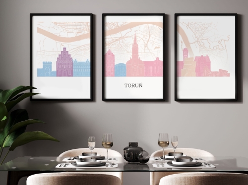 Plakat skylines TRYPTYK Toruń z mapą