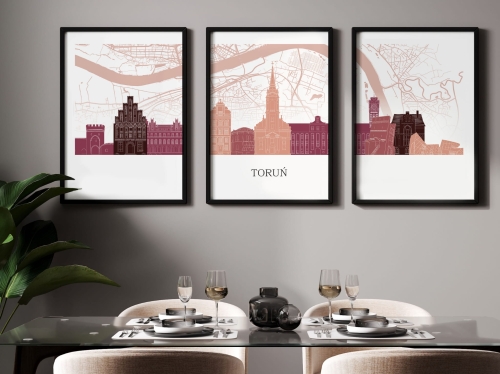 Plakat skylines TRYPTYK Toruń z mapą