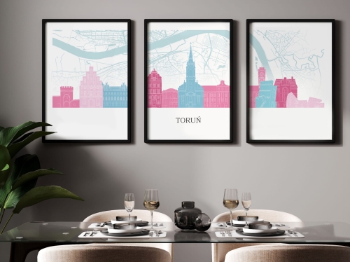 Plakat skylines TRYPTYK Toruń z mapą