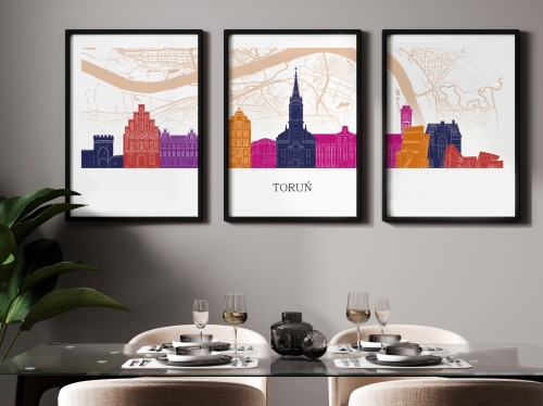 Plakat skylines TRYPTYK Toruń z mapą