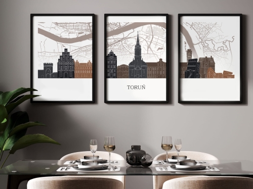 Plakat skylines TRYPTYK Toruń z mapą