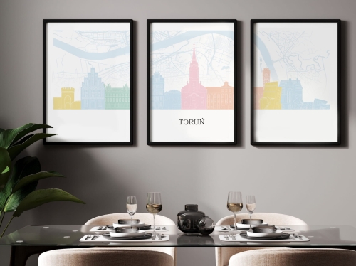 Plakat skylines TRYPTYK Toruń z mapą