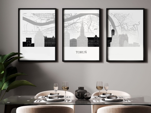 Plakat skylines TRYPTYK Toruń z mapą