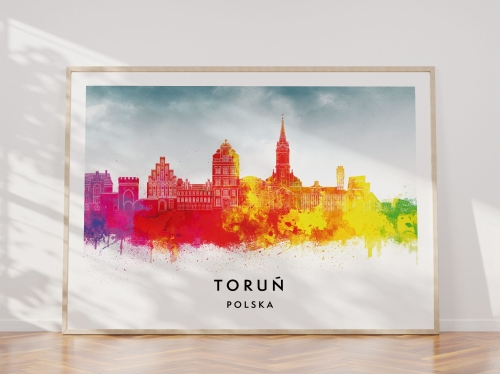 Plakat do salonu skylines Toruń w stylu Watercolor/ Akwarelowym