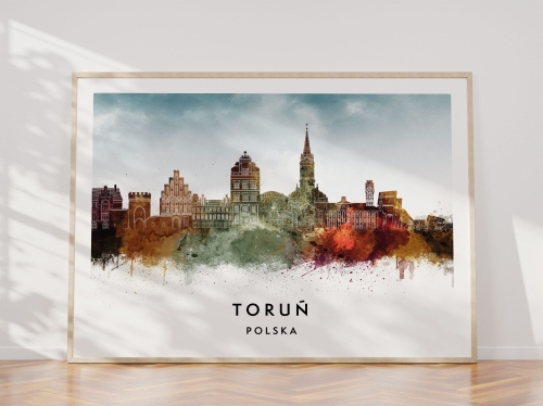 Plakat do salonu skylines Toruń w stylu Watercolor/ Akwarelowym