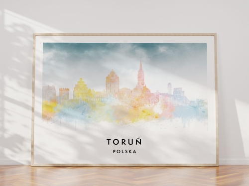 Plakat do salonu skylines Toruń w stylu Watercolor/ Akwarelowym