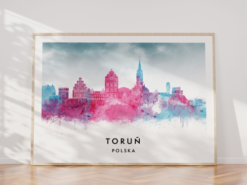 Plakat do salonu skylines Toruń w stylu Watercolor/ Akwarelowym