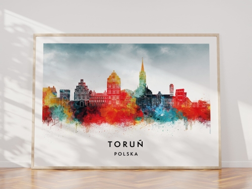 Plakat do salonu skylines Toruń w stylu Watercolor/ Akwarelowym
