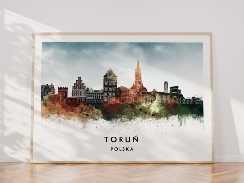 Plakat do salonu skylines Toruń w stylu Watercolor/ Akwarelowym
