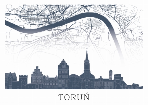 Plakat do salonu skylines Toruń z mapą