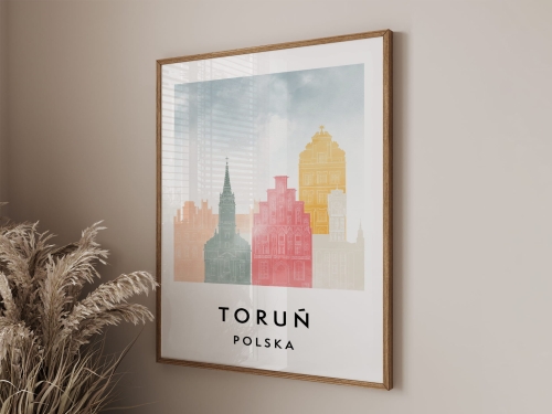Plakat do salonu skylines Toruń  stylu Watercolor/ Akwarelowym