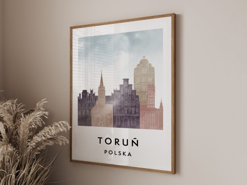 Plakat do salonu skylines Toruń  stylu Watercolor/ Akwarelowym
